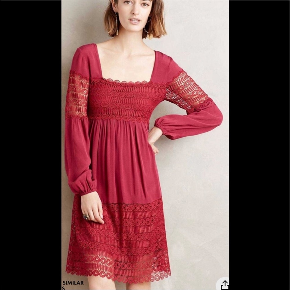 Anthropologie Floreat Wine Aveline Lace Crochet Dress Size 0